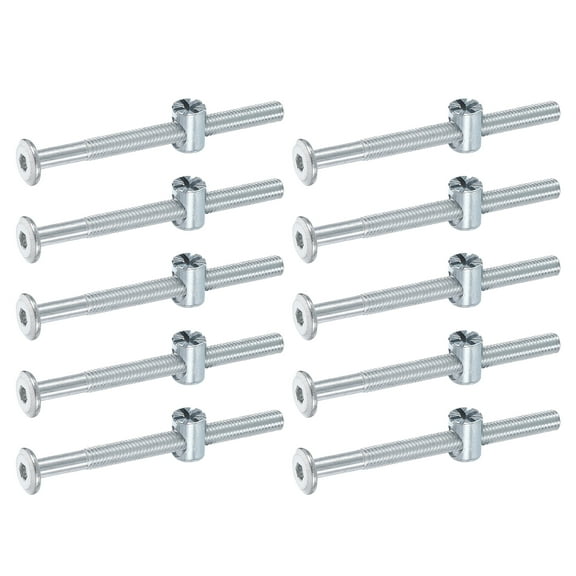 Uxcell 10 Pack Bed Frame Bolts, M6 x 75mm Hex Socket Head Screws Bolts Barrel Nuts Bunk Bed Bolts Furniture Screws with Rice-shaped Head Barrel Nut for Chairs Cots, Silver