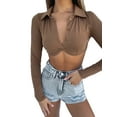 thumbnail image 2 of SAYOO, Top corto Sexy de manga larga para mujer, blusa corta informal básica con escote en V profundo, ropa de calle para discoteca SAYOO  moda, 2 of 8