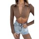 thumbnail image 2 of SAYOO, Top corto Sexy de manga larga para mujer, blusa corta informal básica con escote en V profundo, ropa de calle para discoteca SAYOO  moda, 2 of 8