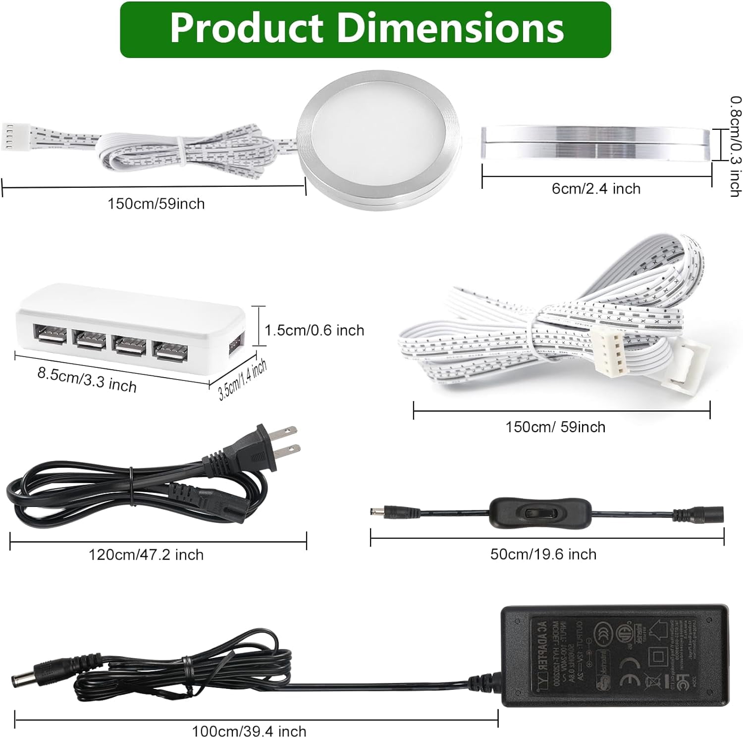 Wired LED Puck Lights - 8 Pack Multicolor RGBW Under Cabinet Lighting with Remote Control, Dimmable Display Case Lights for Cabinets, Counters, Shelves, and Showcases