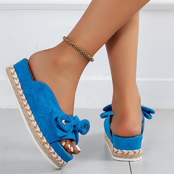 KBODIU Women's Comfort Slides Thick Soled Sandals Bow Fish Mouth Slippers Blue 39