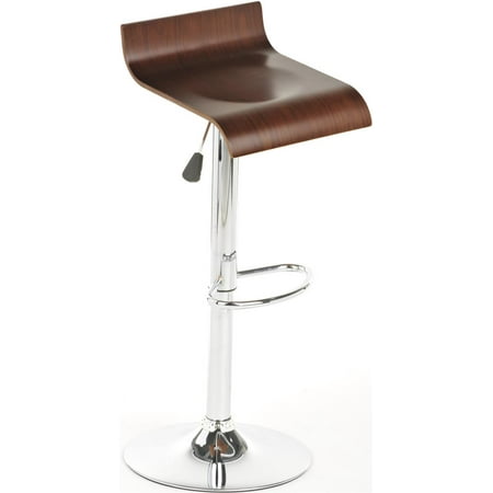 Backless Bar Stool with 360-degree Swivel, Height Adjustable Pub Chair with Foot Rest, Wood