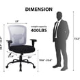 thumbnail image 2 of Big and Tall Ergonomic Mesh Office Chair - 400 Lbs Capacity, Wide Thick Seat, Lumbar Support & Adjustable Armrests, White, 2 of 7