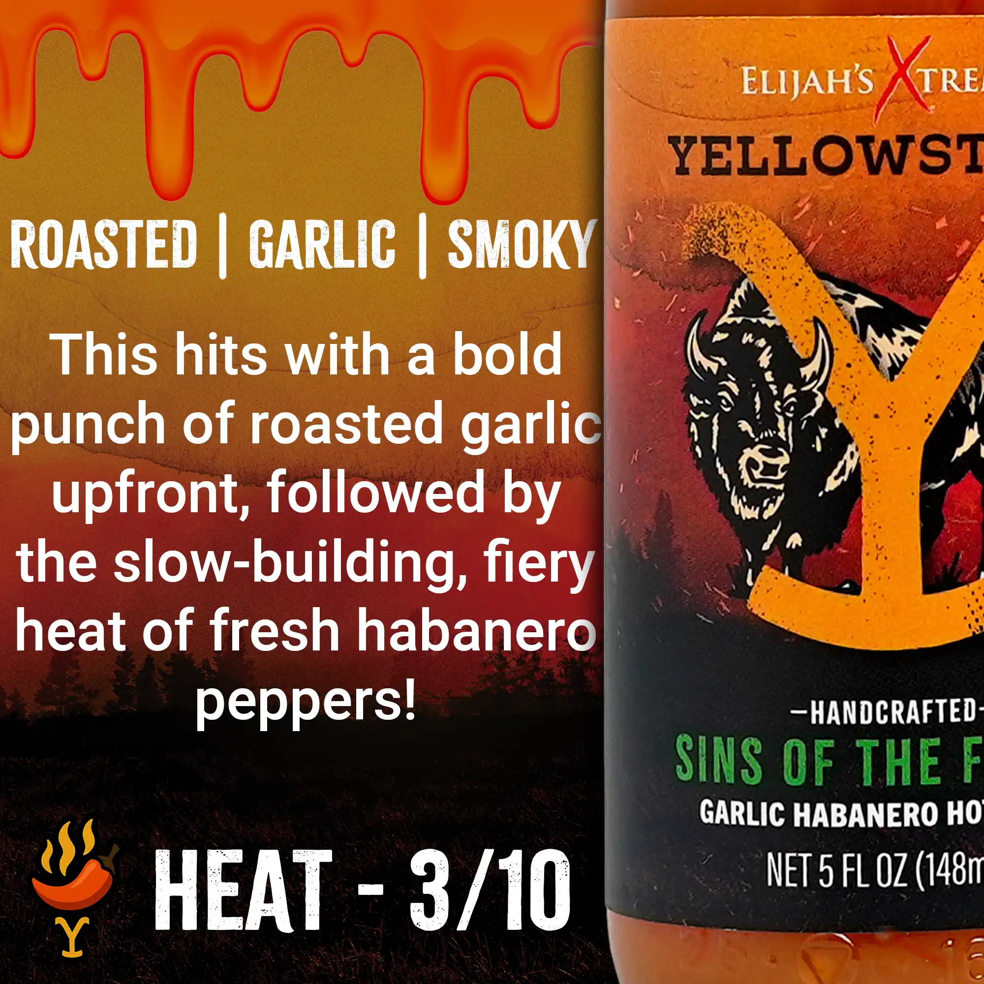 Elijah's Xtreme + Yellowstone Hot Sauce Variety Pack 4 Flavors, Garlic Habanero, Fire Roasted Jalapeno, Fiery Ghost Pepper Sauce, Sweet Heat Reaper Sauce, 5oz Bottles
