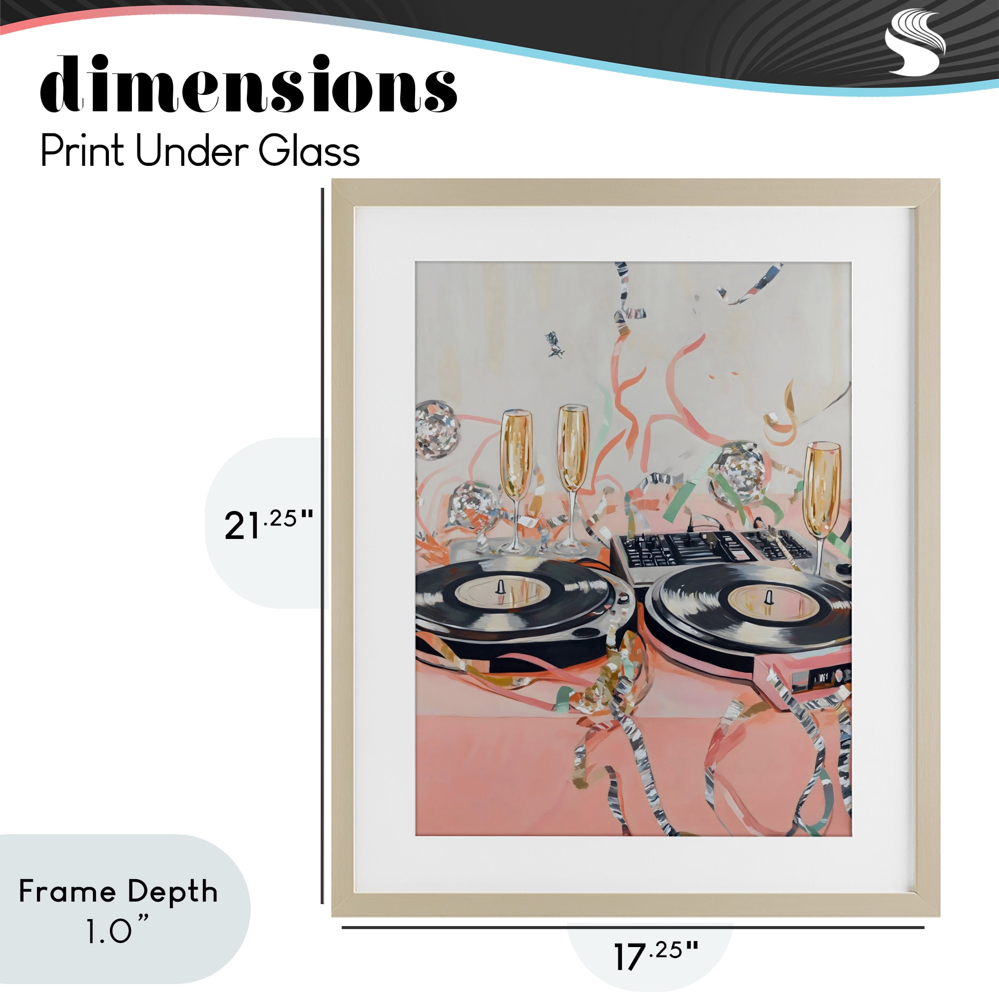 Stupell Industries Retro Turntable & Champagne Party Birch Framed Print Under Glass, design by The Prints Vibe