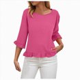 thumbnail image 3 of Godom Crewneck Shirts Women 3/4 Sleeve Casual Loose T-Shirts Summer Solid Tunic Tops Tees, 3 of 7