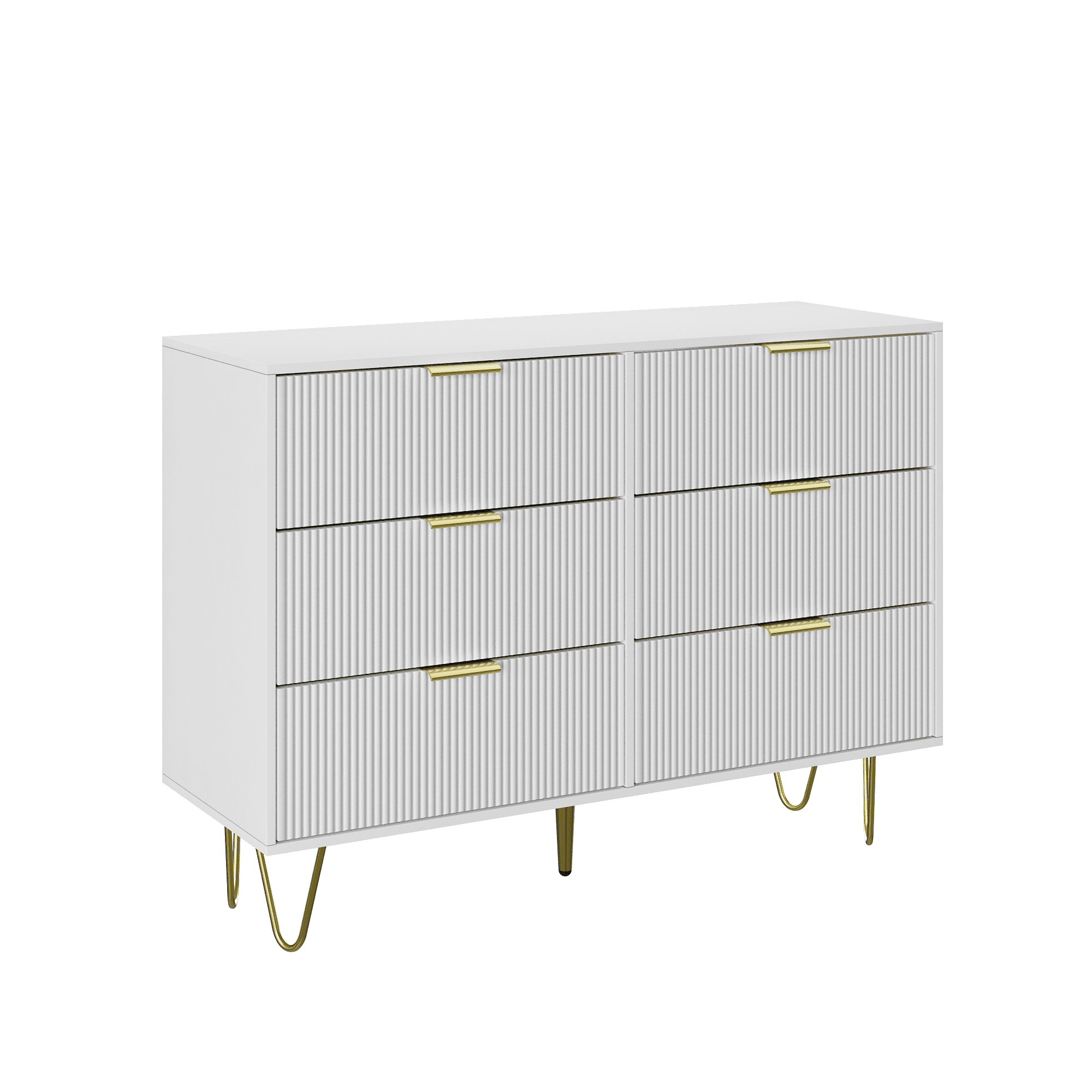 Kadyn 6 Drawer Cabinet, Chest of Drawers for Bedroom, Dressers with Gold Handles, White Kadyn 6 Drawer Cabinet, Chest of Drawers for Bedroom, Dressers with Gold Handles, White