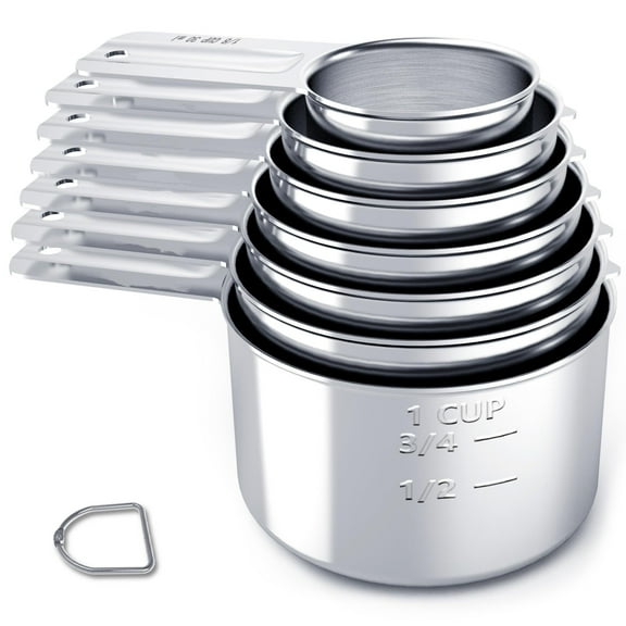 7PCS Stainless Steel Measuring Cups Set with Stackable Design - Professional Kitchen Tools for Cooking & Baking, Dishwasher Safe, Food-Safe Metal, Includes Precise Dry & Liquid Ingredient Measurement