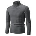 thumbnail image 2 of Men's Solid Color Turtleneck Sweater Textured Knit Pullover for Casual Fashion and Winter Warmth, Ideal for Office Wear and Christmas Holiday Gifts,Dark Gray,2XL, 2 of 5