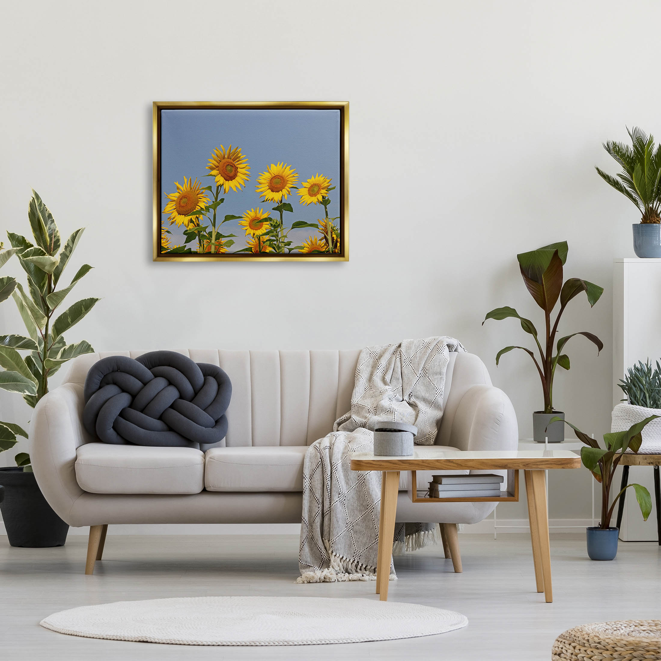 Sunflower Field Clear Sky Botanical & Floral Photograph Metallic Gold Framed Art Print Wall Art