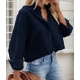 thumbnail image 3 of Zeagoo Womens Work Shirts Cropped Button Down Long Sleeve Tops V Neck Collared Business Casual Blouses, 3 of 6