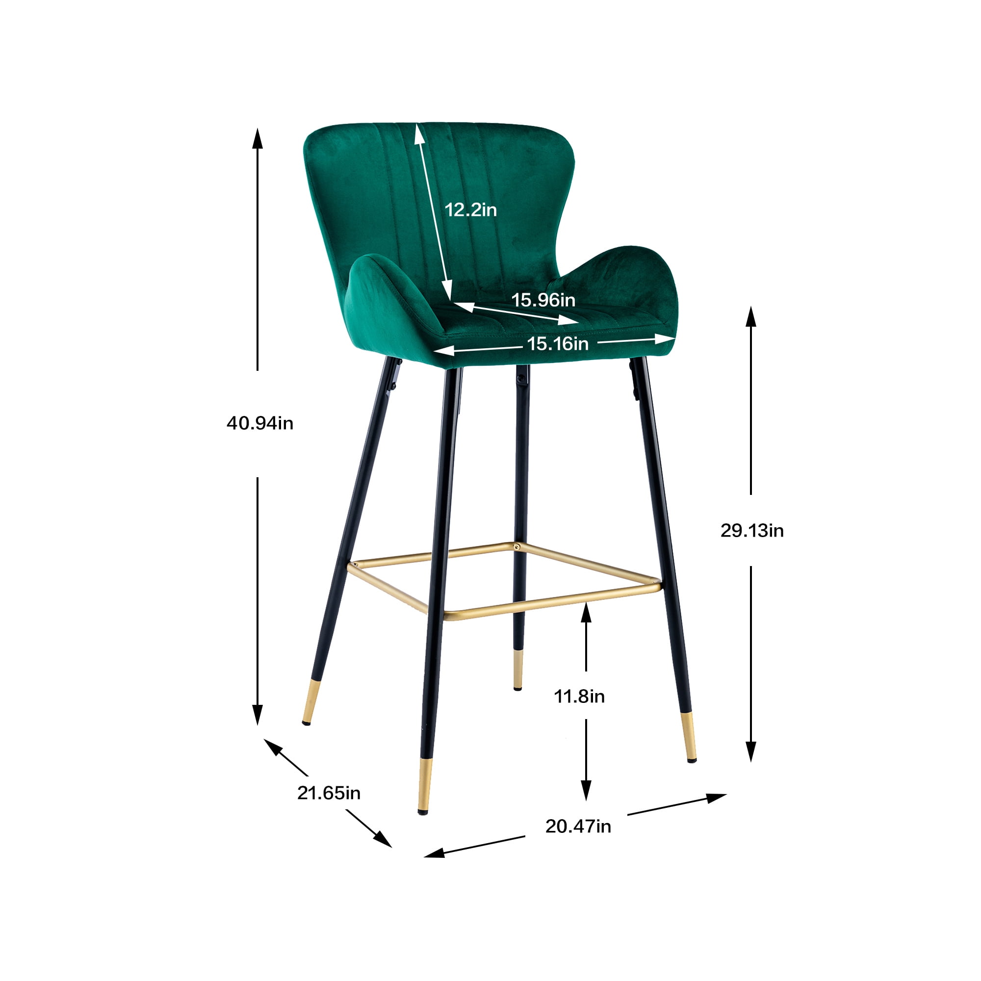 Resenkos Bar Stools Set of 2,Modern Velvet Breakfast Dining Chairs with Back and Footrest(Emerald) Resenkos Bar Stools Set of 2,Modern Velvet Breakfast Dining Chairs with Back and Footrest(Emerald)