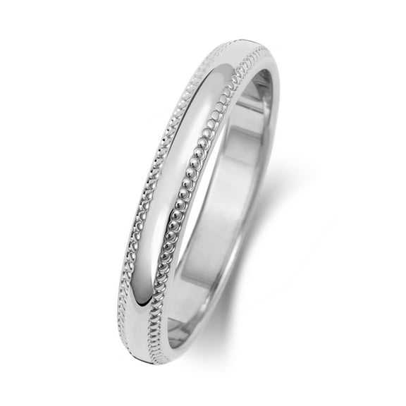 Medium 9k White Gold 3mm D Shape Men/Women Milgrain Wedding Band/Ring