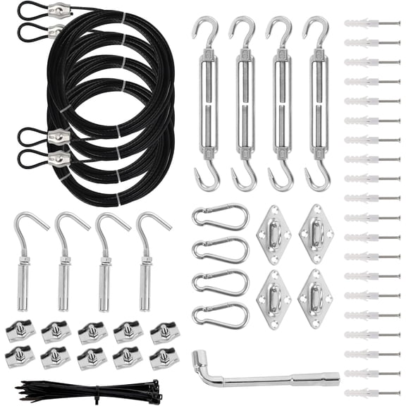 Shade Sail Hardware Kit with Nylon Coated Cable Wire, 304 Stainless Steel Installation Kit for Rectangle Triangle Sun Shade Capony for Outdoor Garden B