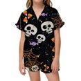 thumbnail image 3 of MEZZALL Girls Halloween Pajama Sets Sleepwear Two Piece Cozy Short Sleeve Lapel Button Shirts Blouse Tops With Shorts For Toddler Kids Nightwear, 3 of 6