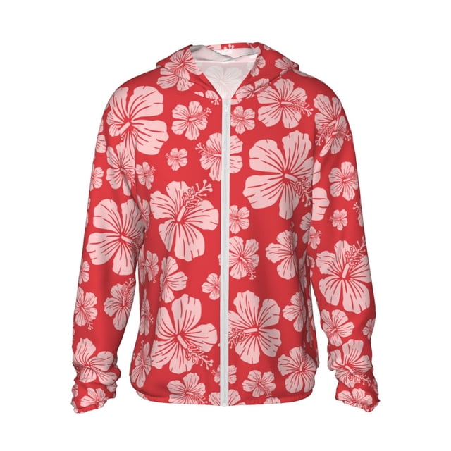Balery Red Hibiscus Flower Sudadera ligera de manga larga con capucha y protección solar UPF 50+ para hombre y mujer, ideal para pesca y running-X-Large