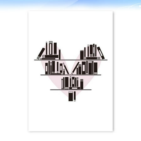 

1PC Creative Heart Shape Book Shelf Pattern Picture Wall Hanging Painting Chemical Fabric Background for Home Living Room Bedroom (36x28cm)