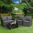 thumbnail image 4 of Patiojoy 4-Piece Rattan Wicker Patio Outdoor Furniture Sofa Set with Cushions & Tempered Glass Table Grey, 4 of 10