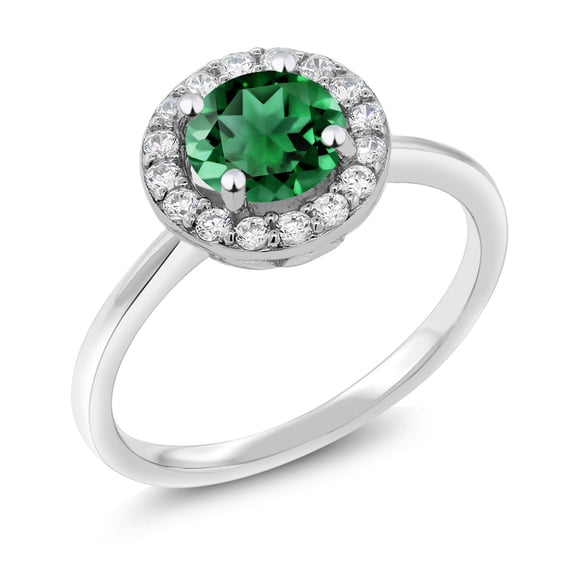 Gem Stone King 925 Sterling Silver Engagement Ring Nano Emerald and Moissanite (1.46 Cttw) (Size 6)