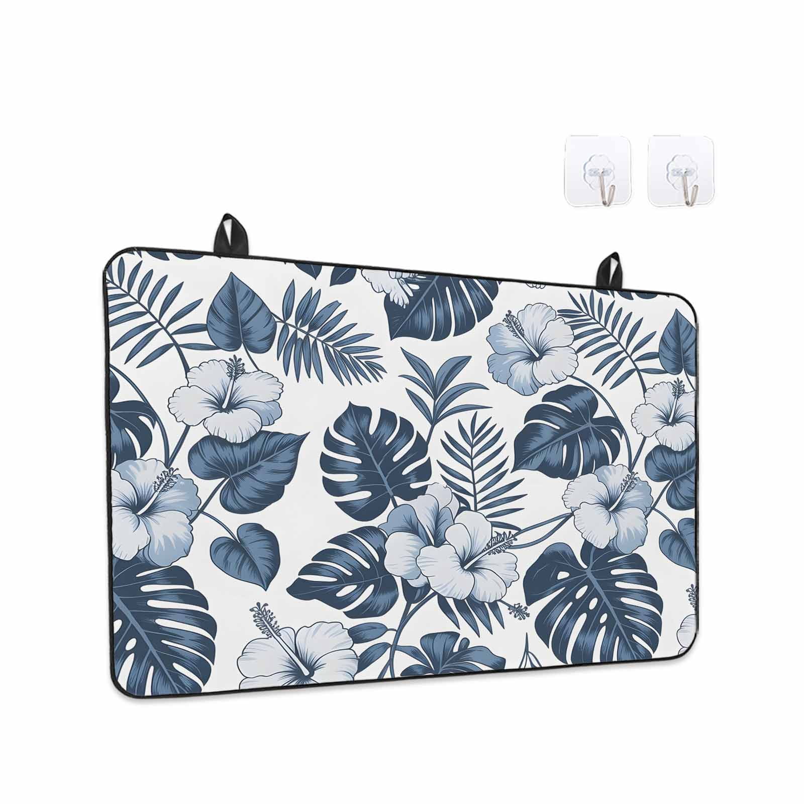 Palm Leaves Stove Top Cover for Electric Stove, Heat-proof & Non Slip Glass Top Stove Cover Protector, Vintage Summer Blue Tropical Flowers Plants Kitchen Flat Cooktop Rubber Mat 24x21 Inches