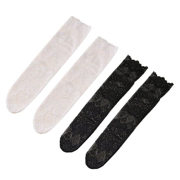 ELAYARD Japanese Lace Stockings for Women White Nylon 2Pack