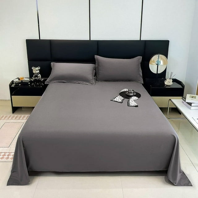Solid Color Bed Sheet Person Bed Sheet Washed Cotton Quilt Sheet,(Dark Gray)