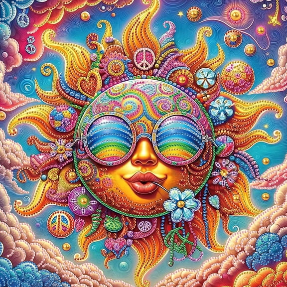 5D DIY Diamond Painting Kit, Whimsical Sun Pattern Home Decor Handicraft, Complete Tool Kit Included, 15.7x15.7in