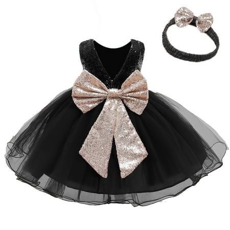 

Utoimkio Baby Girl Dresses Sleeveless Princess Dresses for Girls Baby Girls Sequins Bowknot Dresses Lace Pageant Party Wedding Tutu Gown Hairband