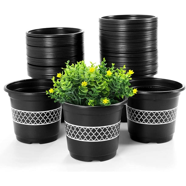 HHHC Lot de 60 pots de pépinière de jardinière de 10,2 cm, pot de démarrage  en plastique avec trous de drainage pour plantes succulentes de jardin,  semis, repiquage (noir) Noir – 