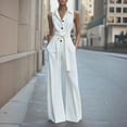 thumbnail image 2 of Lovzfmll Women's Jumpsuit, Sleeveless Collared Wide Leg Full Length, Casual Summer Jumpsuit White, M, 2 of 6