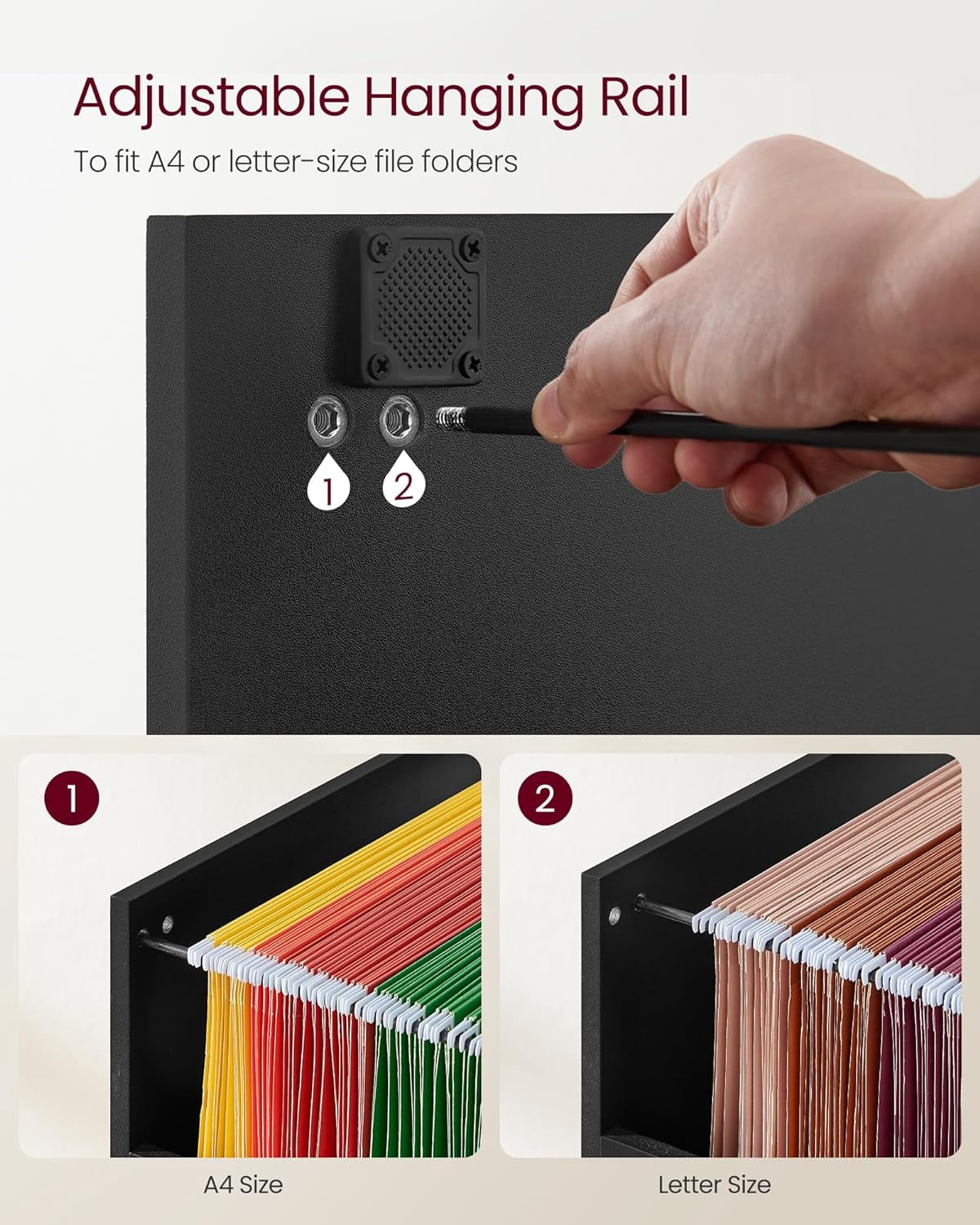 File Cabinet, Printer Stand with 3 Lockable Drawers, Adjustable Hanging Rails, For Folders,Ink Black