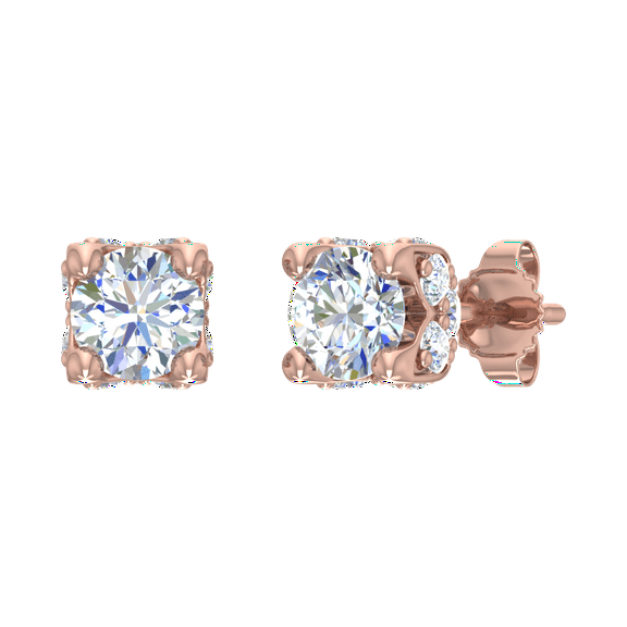 Royal 1 Carat Diamond Stud Earrings in 14K Rose Gold