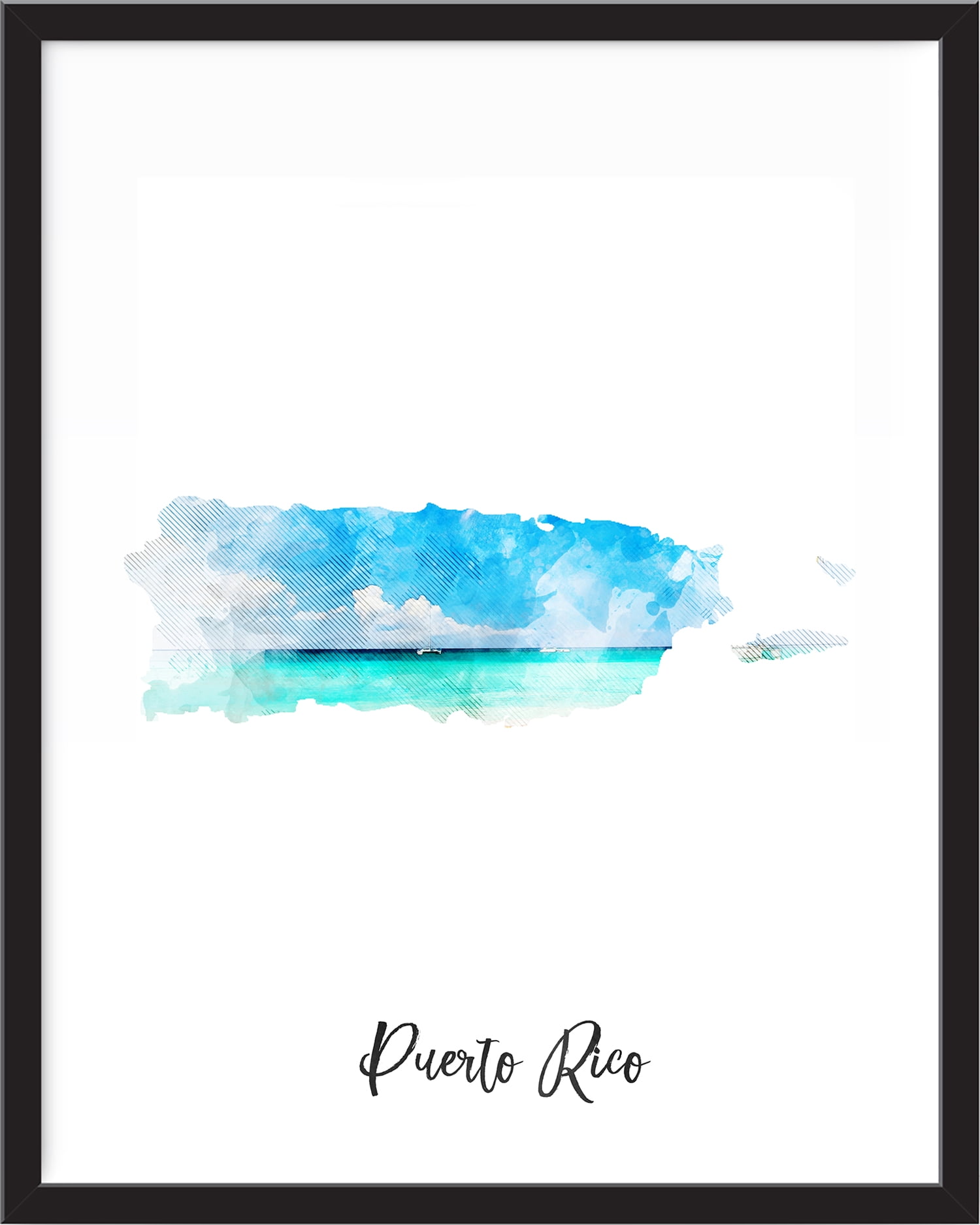 Puerto Rico Horizontal Watercolor Map Print - 19X13 - Unframed Art Print - Walmart.com