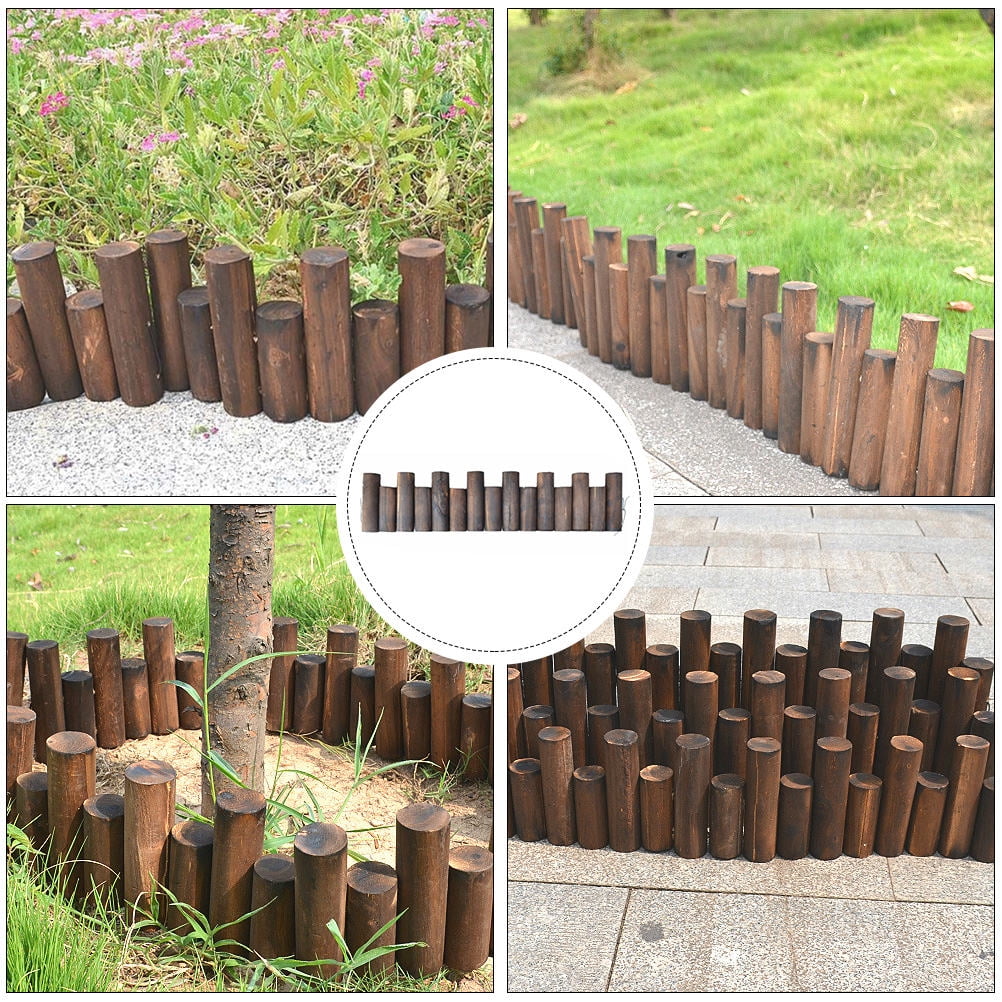 Soimiss Wood Lawn Edging Brown Wooden Solid Log Fence for Garden Border and Patio Decoration