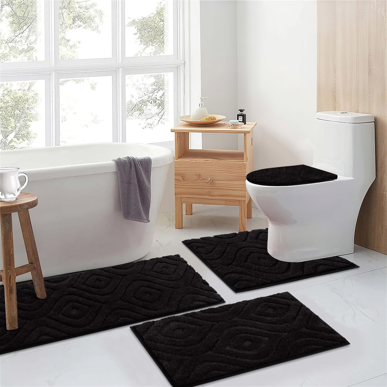 Ileading Bathroom Rugs Sets 4 Piece, Super Soft and Absorbent Non Slip Microfiber Toilet Bathroom Mats
