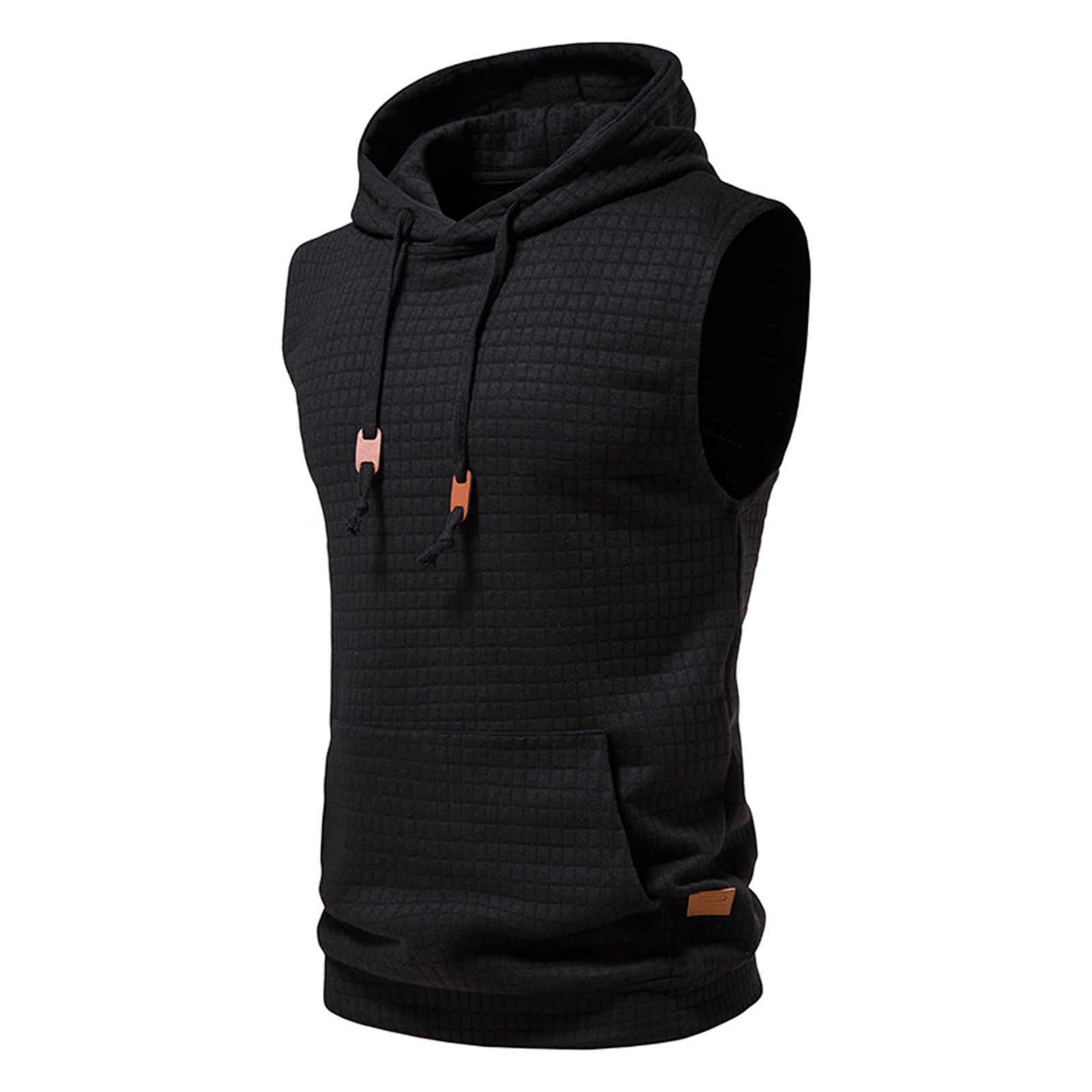 Miluxas Men's Workout Top Soft Hoodie Vest Fitted Running Waffle Knit Sleeveless Hooded Tank Summer Pocket Slim Fit Hoodies Black