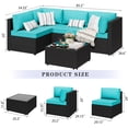 thumbnail image 7 of Walsunny 5 Pieces Outdoor Furniture Patio Sectional Sofa Set, Wicker Rattan Conversation Sets with Cushions and Glass Table, Black Rattan Blue Cushions, 7 of 7
