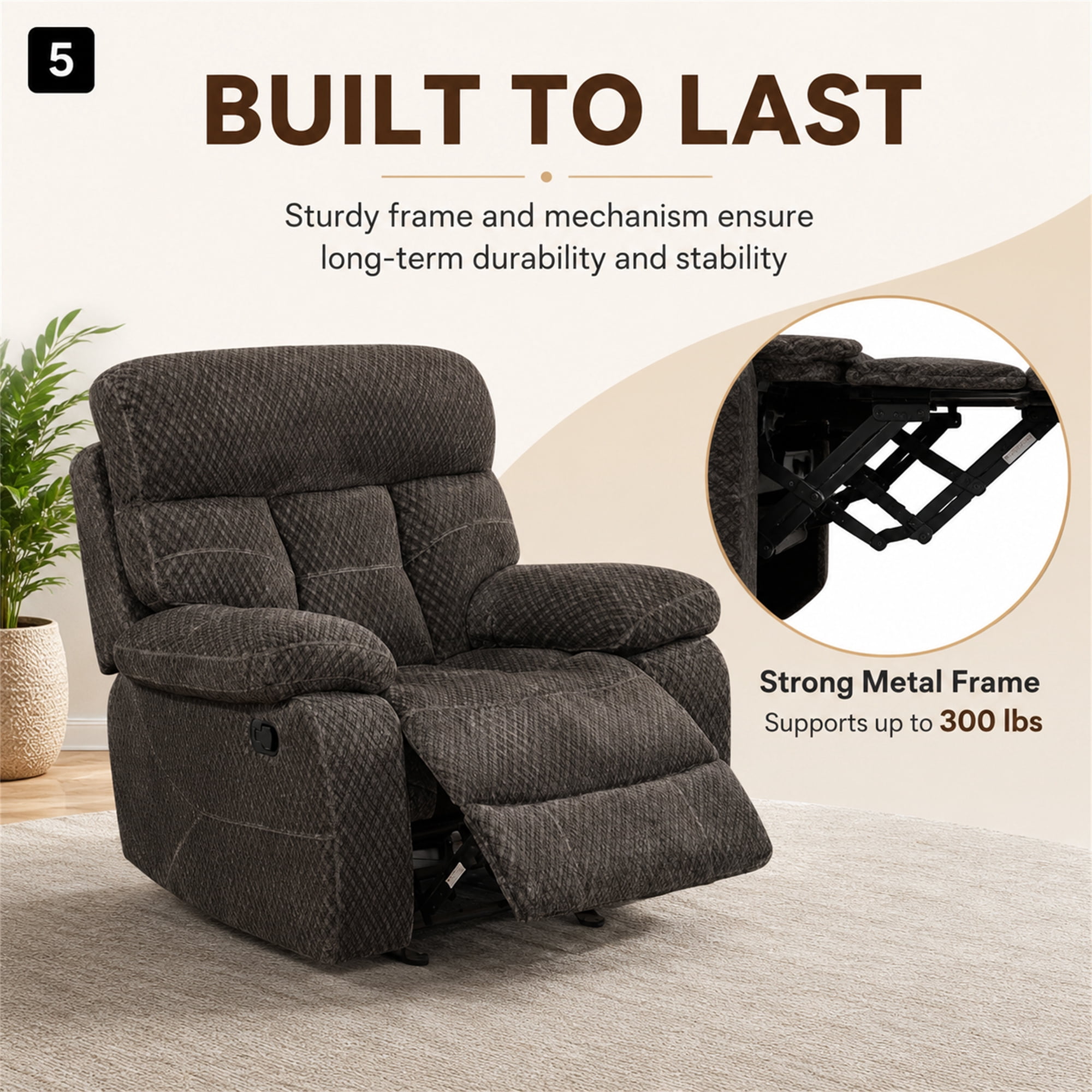 Aukfa 3-Piece Recliner Sofa Set - 41" Oversized Recliner Overstuffed Armchair for Living Room, Microfiber, Gray