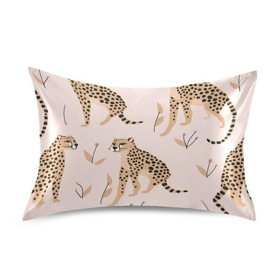 Satin Pillow Case Cheetah Leopard Standard Silk Pillow Cover for Hair and Skin Envelope Closure 20"x26"