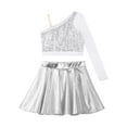 thumbnail image 4 of Doomiva Kids Girls Crop Top with Tutu Skirt Ballet Jazz Latin Modern Dance Costume Dancewear Silver 12, 4 of 7