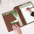 thumbnail image 2 of shiyou-Portfolio Folder Binder-Business Leather A4 Padfolio Portfolio, Durable and Lightweight Conference Interview Resume Document Binder Organizer with Card Holder Writing Pad, Brown, 2 of 4