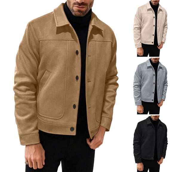 Hulanddfd Men's Faux Suede Jacket Turn Down Collar Button Down Casual Trucker Coat Fall Winter Outerwear