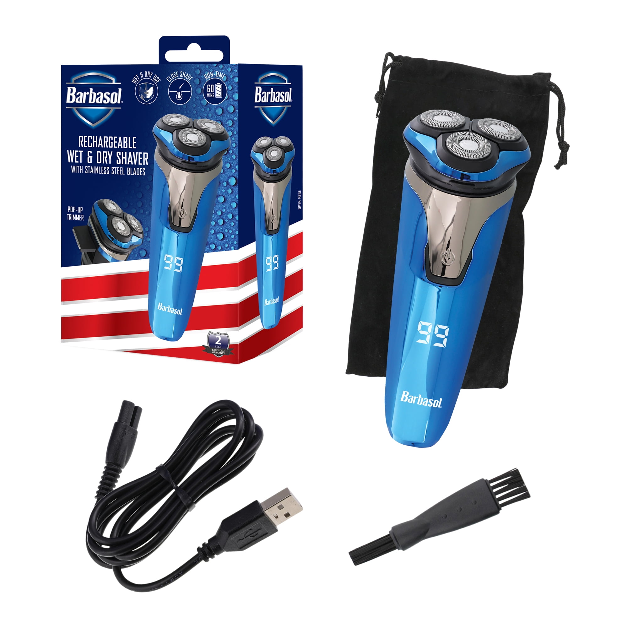 Barbasol Rechargeable Wet & Dry Rotary Electric Shaver for Men with LCD Display