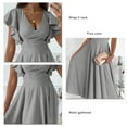 thumbnail image 4 of Vestido con cintura fruncida, vestido corto con mangas con volantes, vestido con escote en V y mangas con volantes, vestido cruzado con escote en V diseñado para el futuro, 4 of 5