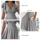 thumbnail image 4 of Vestido corto de manga con volantes para mujer, elegante, de Color puro, con cuello en V, cintura fruncida, vestido a media pierna para el trabajo, 4 of 5