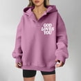 thumbnail image 4 of Tops for Women Trendy Plus Size Fall Comfy Hooded Long Sleeve Rolled One Shoulder Drawstring Graphic Hoodie Cotton Sweatshirts Hoodies(Pink,XL), 4 of 6