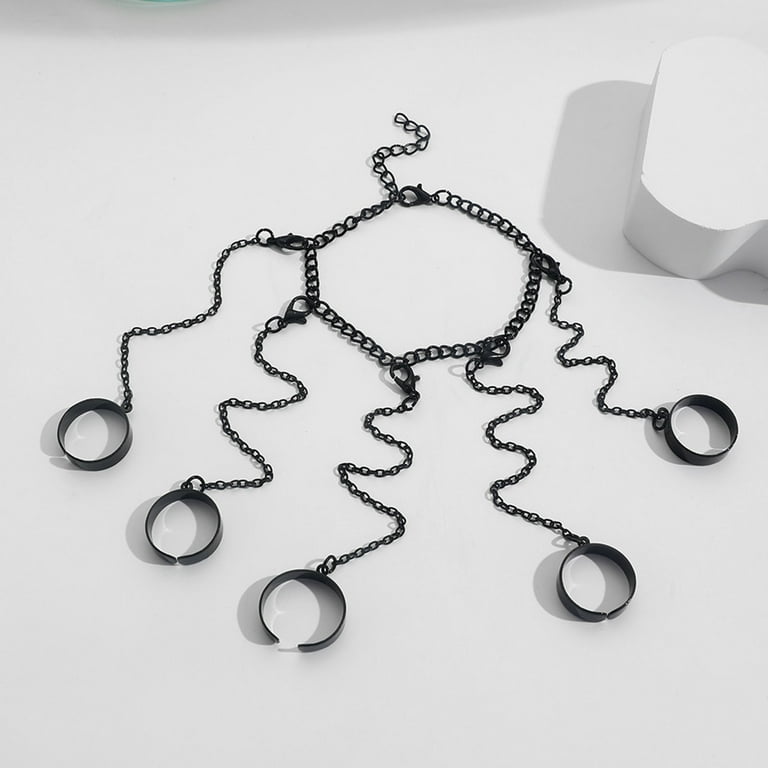 5 Pairs Unisex Hip Hop Chain Open Rings Set Hand Chain Punk Style
