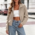 thumbnail image 3 of Cmtiyu Fashion Jackets for Women Long Sleeve Stand Neck Button Khaki Zip Up Jacket Casual Fall Outerwear Coat with Pockets S-2XL, 3 of 7