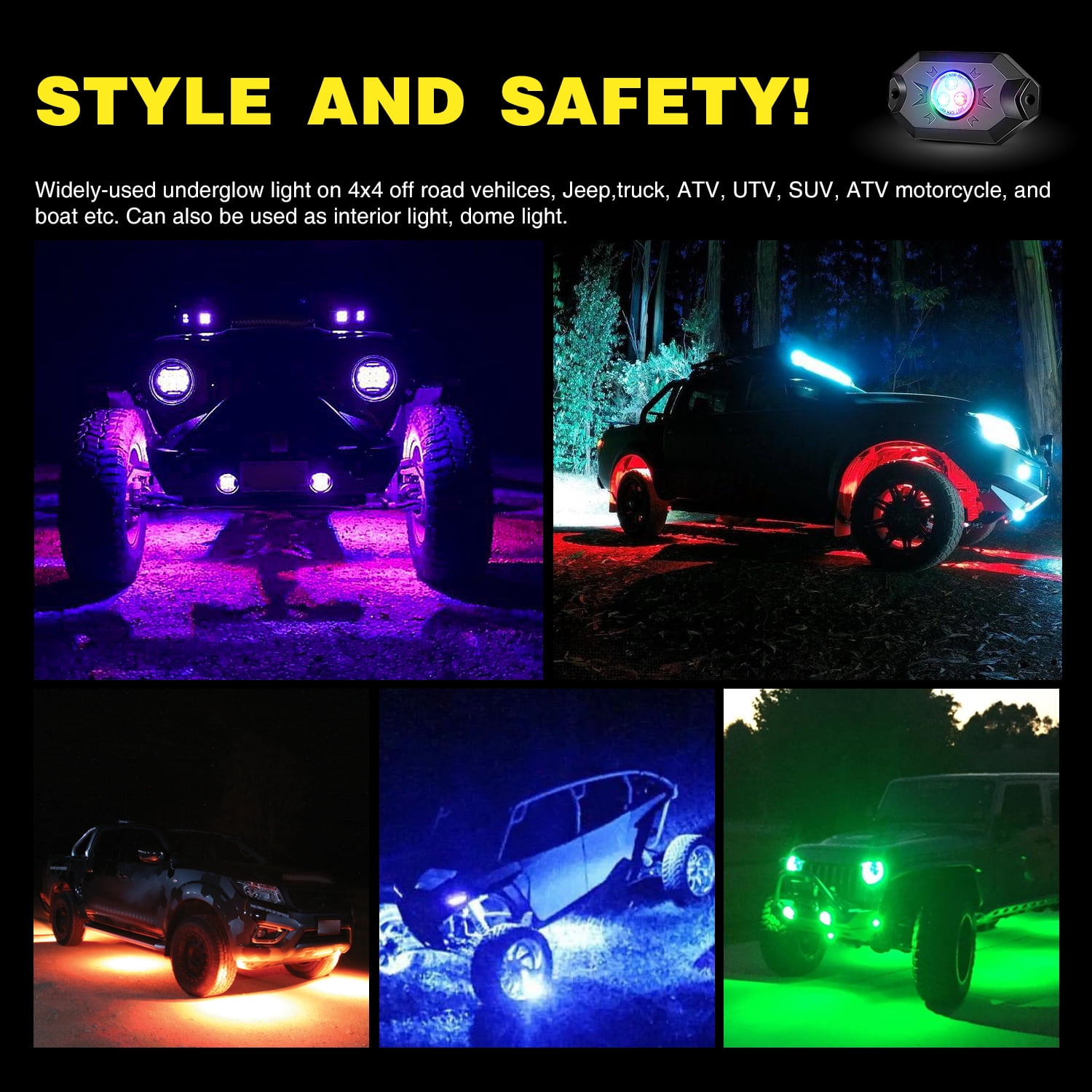 Nilight RGB LED Rock Lights Kit, 6 pods Underglow Multicolor Neon Light Pod with Bluetooth App Control Flashing Music Mode IP68 Exterior Wheel Well Light for Truck ATV UTV RZR SUV