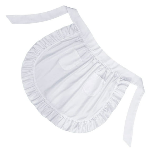 ELAYARD White Ruffled Waist Apron with Pockets, Breathable Polyester Kitchen and Restaurant Apron for Cooking and Baking